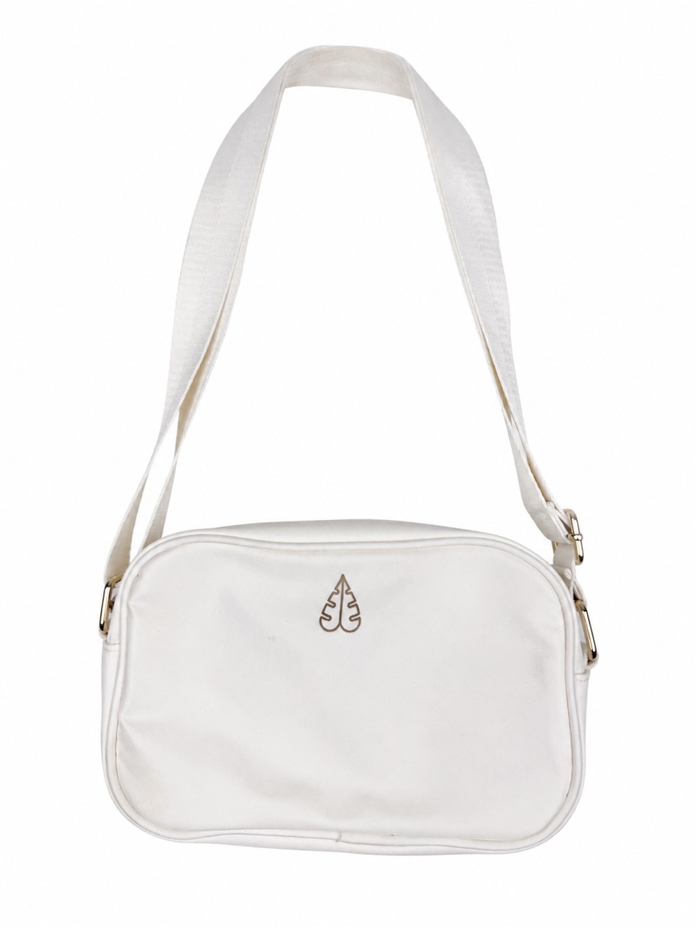 Biossance White Zip Shoulder Bag Adjustable Strap Lined Gold Hardware Crossbody